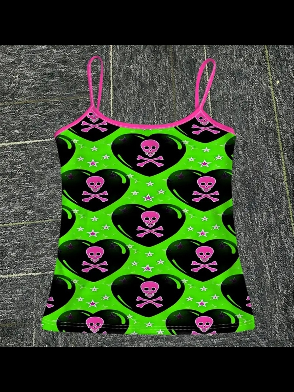 Neon Green & Pink Skull Heart Cami Top